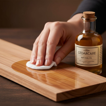Cloth applying a thin layer of natural oil on cedar