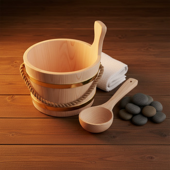 Flat-lay of bucket and ladle as a starter base