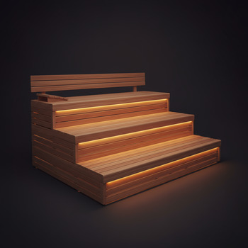 Two-tier cedar bench offering heat choice