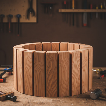Cedar staves aligned before banding
