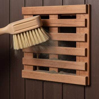 Brushing dust from a cedar vent grid