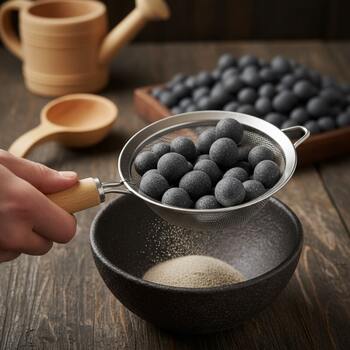 Mini sieve sorting small rounded stones