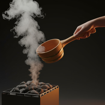 Ladle pouring at a controlled narrow angle over stones