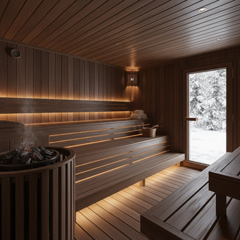 Family sauna layout with two-tier benches