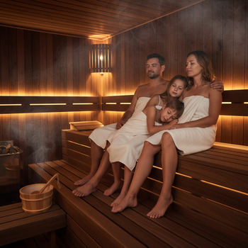 Family sharing a calm steam round