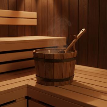 Preparing bucket and ladle on a slatted bench