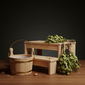 Family set with two-tier bench, bucket and broom