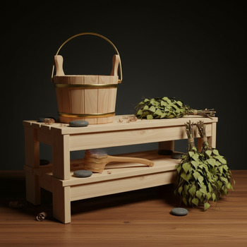 Slatted cedar drying shelf with accessories lifted off the floor