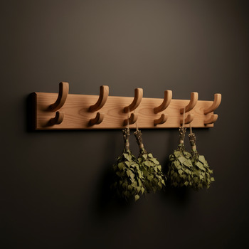 Cedar hook rail with generous spacing between hooks