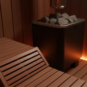 Low cedar inlet vent near the stove