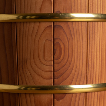 Cedar bucket with tight stave joints and brass band