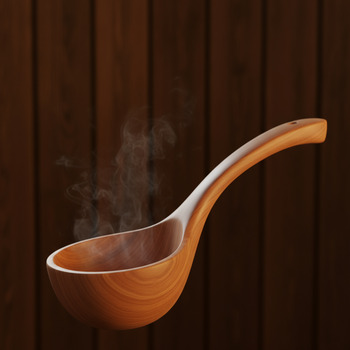 Cedar ladle with long heat-safe handle