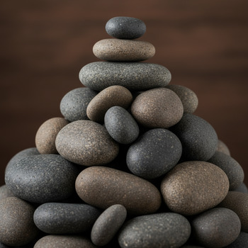 Rounded heat stones stacked for even steam